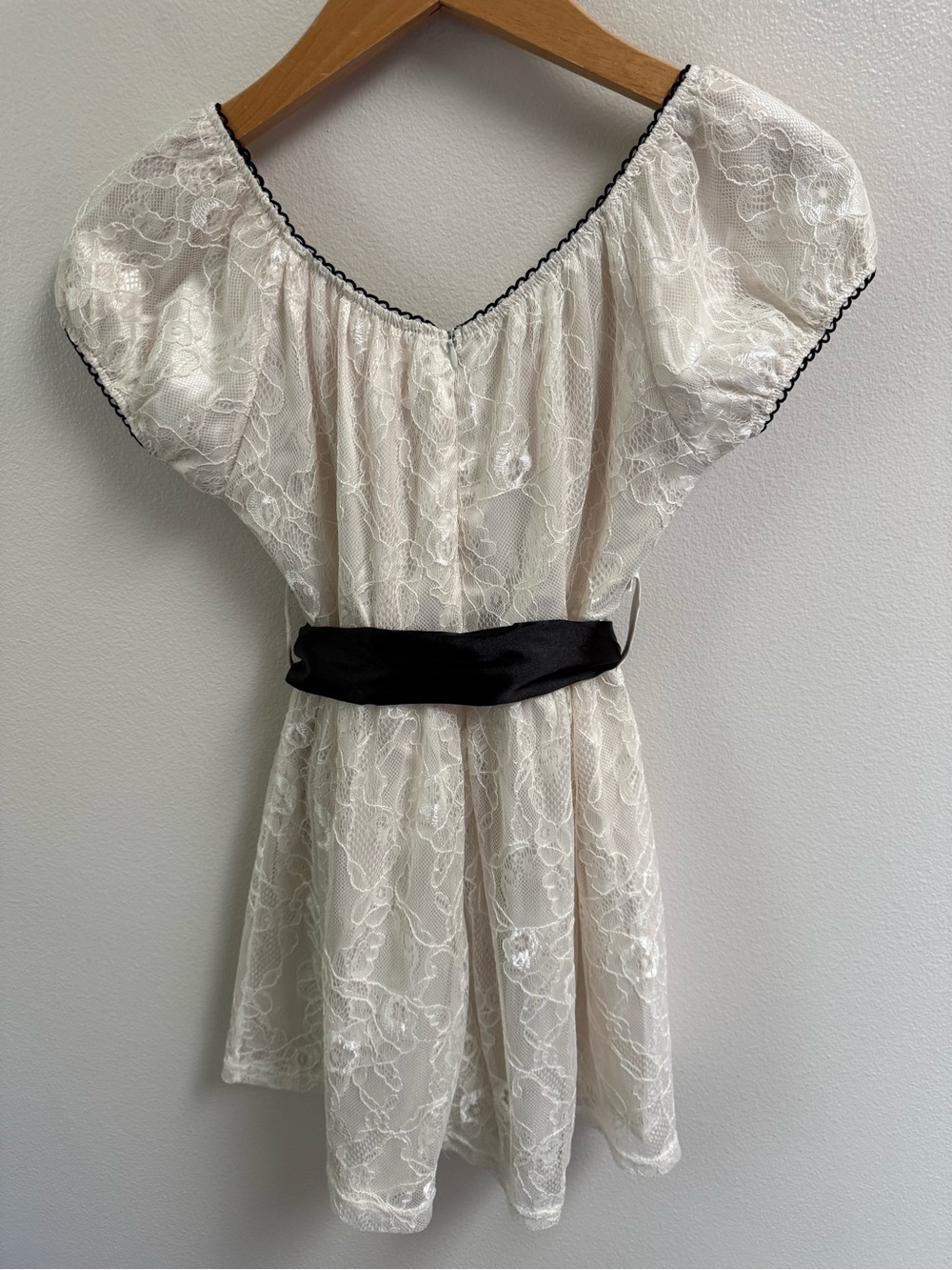 Ivory Lace Empire Waist Babydoll with Black Sash